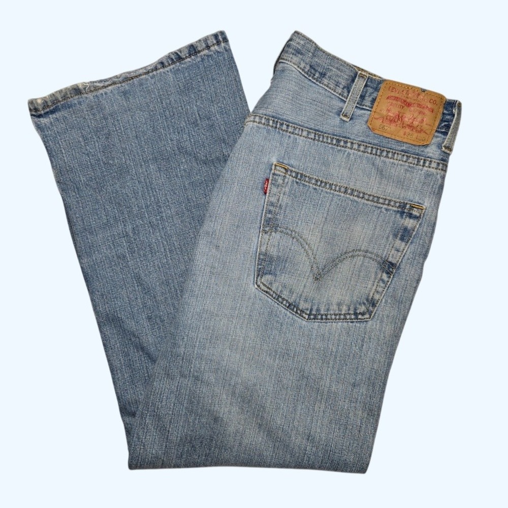 Levis 567 Loose Boot Cut Jeans Mens 38x30 Light Wash Denim Baggy Vintage Y2K